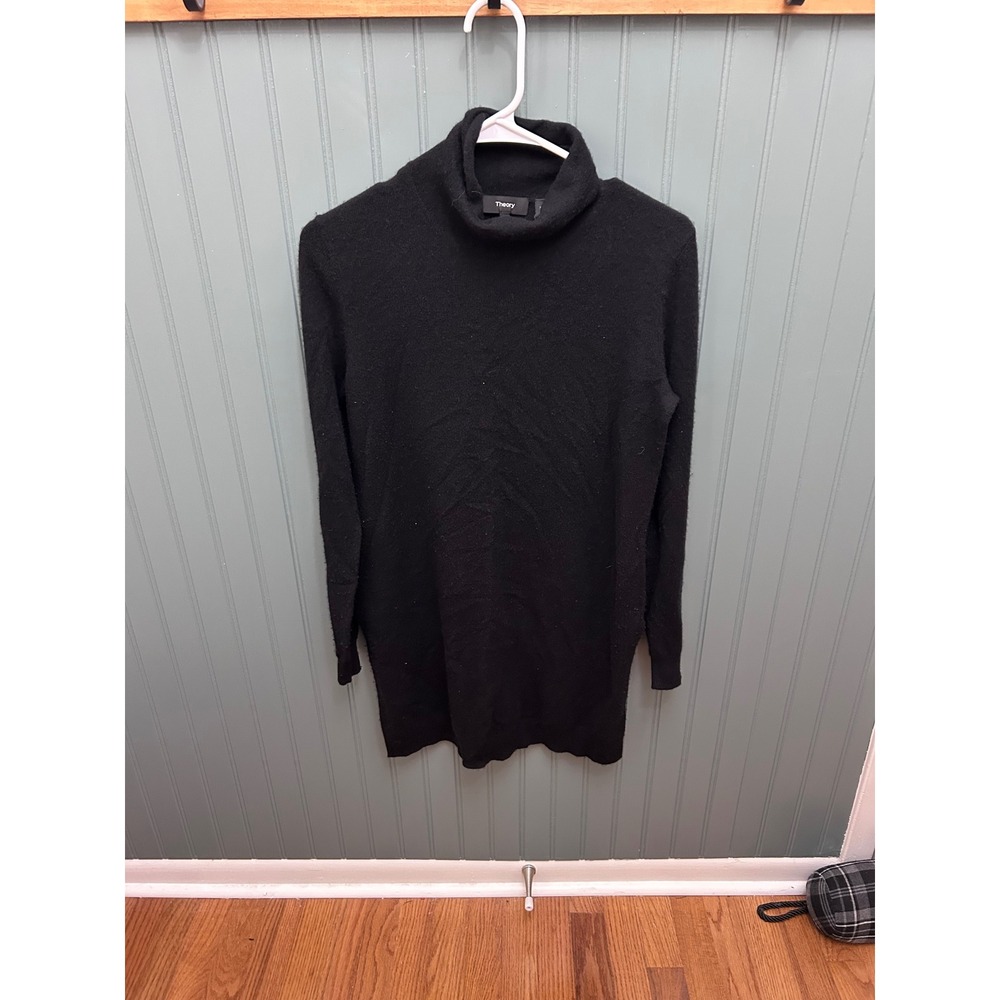 Theory Black 100% Cashmere Turtleneck Sweater Dress Benina Ty P Petite Side Slit